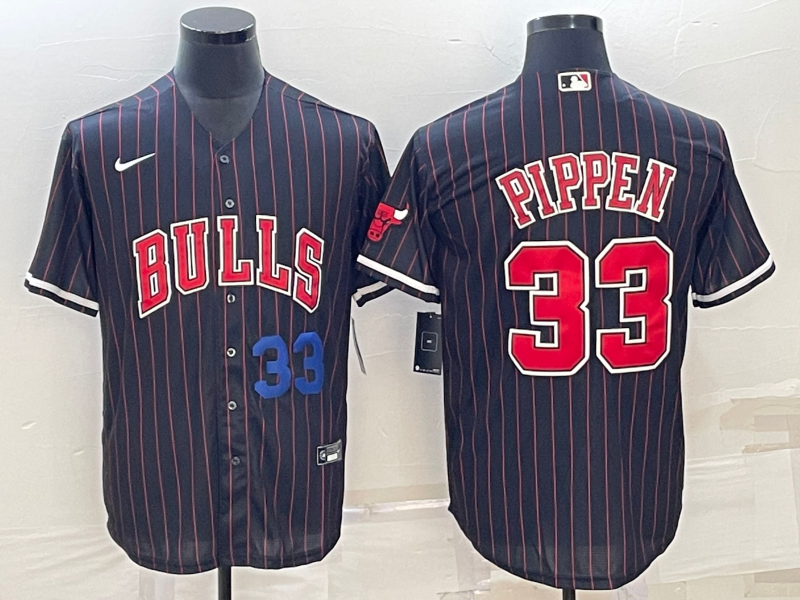 Men Chicago Bulls #33 Pippen Black Stripe Game Nike 2023 NBA Jersey style 2